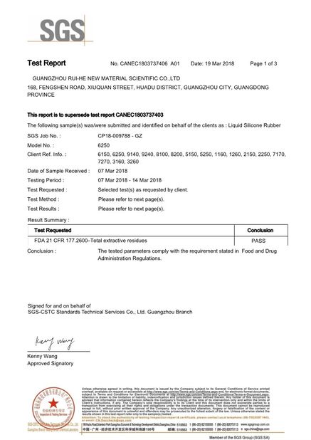 Chine GUANGZHOU RUI-HE NEW MATERIAL SCIENTIFIC Co. , LTD certifications