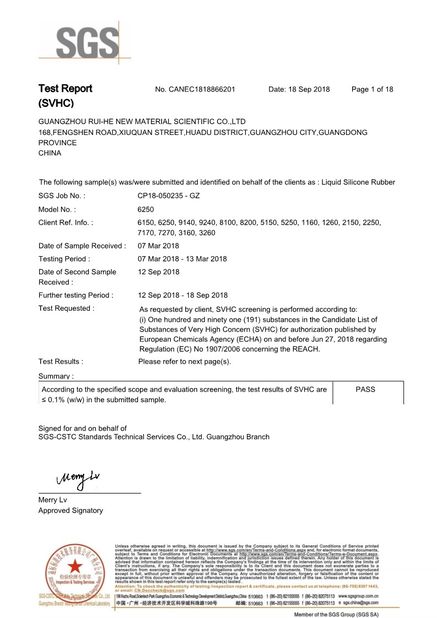 Chine GUANGZHOU RUI-HE NEW MATERIAL SCIENTIFIC Co. , LTD certifications